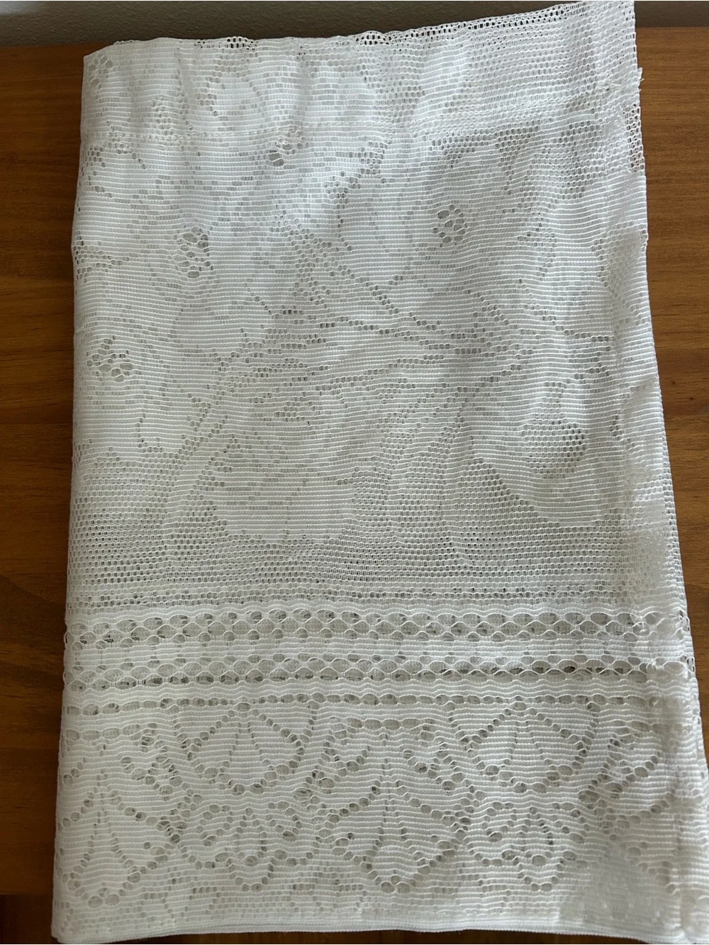Vintage White Lace Curtain Panel/Valance with Floral and Scalloped Detail